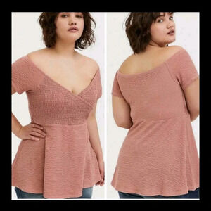 Torrid Textured Knit Off-Shoulder Babydoll Top